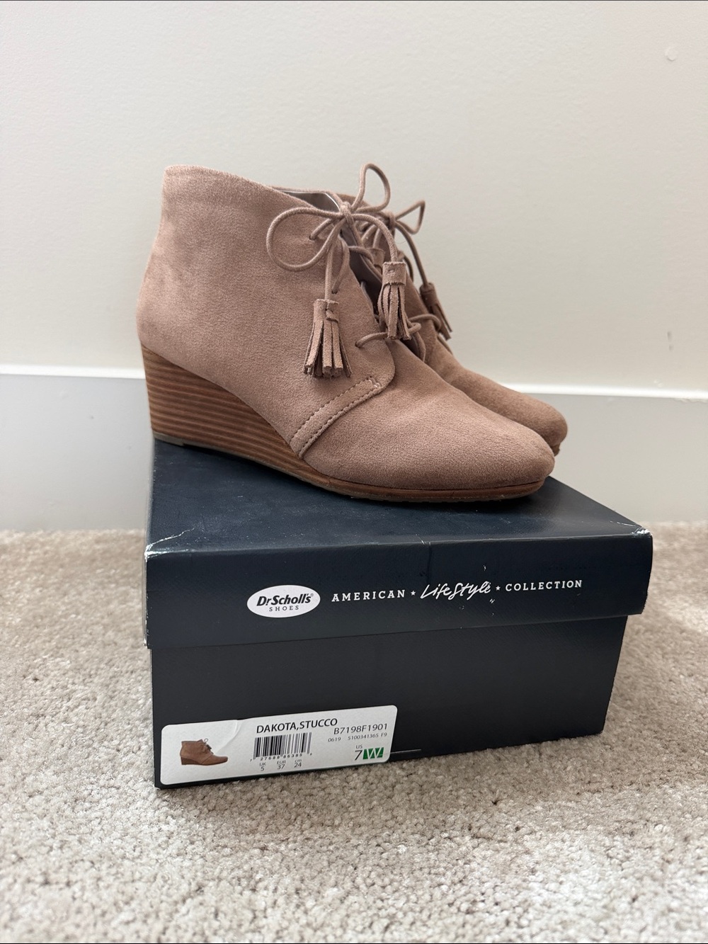 Dr. Scholl's Taupe Lace-Up Wedge Ankle Booties